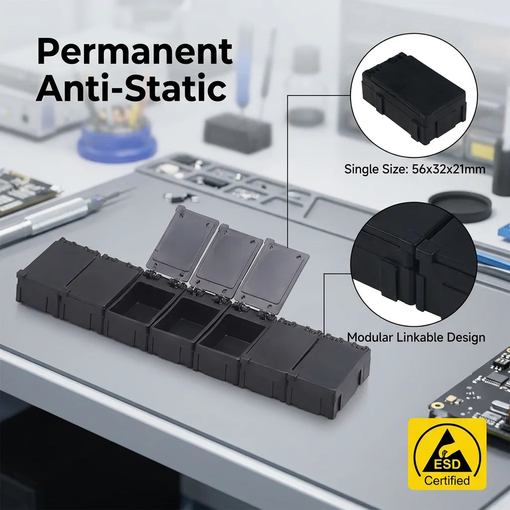 KEXING ESD Component Box RoHS Certified 10^4-10^6 Ohm Conductive PP Anti-static Bin for SMT Spare Parts Organization