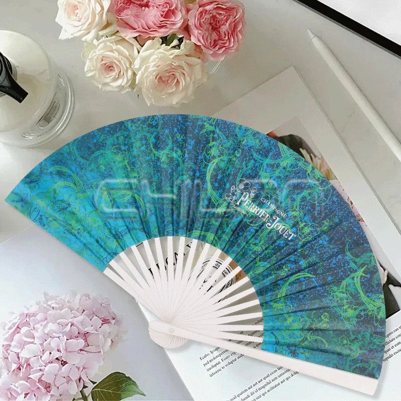 Art Logo Handfan Favor Fabric Wooden Bamboo Paper Sublimating Folding Custom Hand Fan for Wedding Promotion