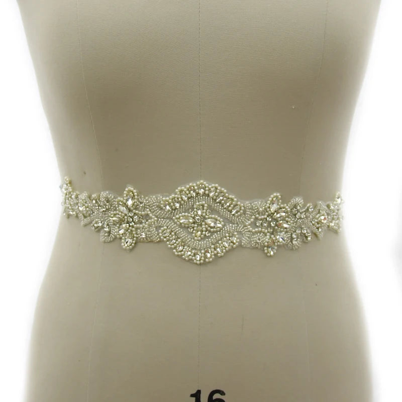 Wedding Fashion DIY Belt Wholesale Silver Rhinestone Applique Bridal WRA-1087