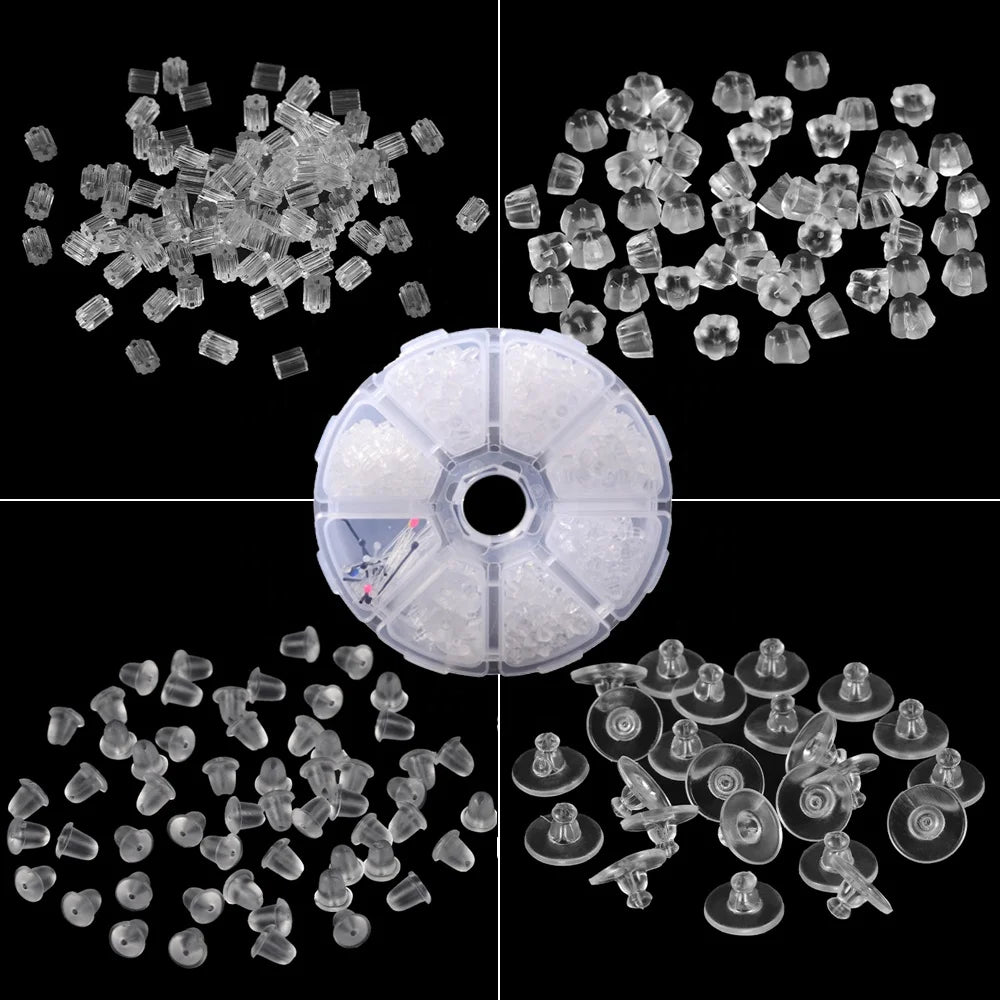 100-1000pcs/Box Soft Silicone Rubber Earring Back Stoppers Transparent Universal Ear Buckle for DIY Jewelry Making Accessories