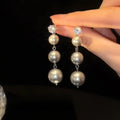 New Arrivals Iced Out Cubic Zirconia CZ Pearl Stud Earrings Long Coffee Big Pearl Dangle Earrings for Women