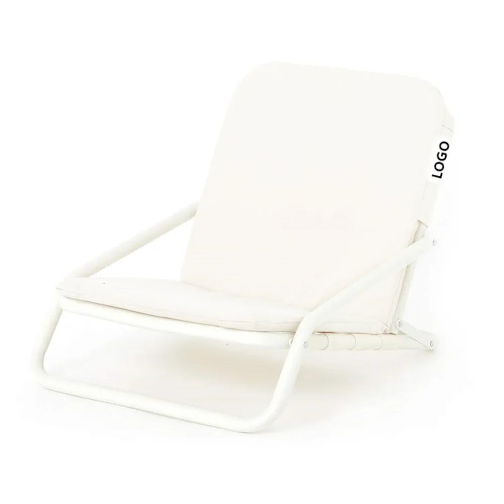 Retro Striped Canvas Style Beach Seat Foldable Lightweight Sunbathing Chair with Pillow&Storage Pocket Modern Outdoor Furniture