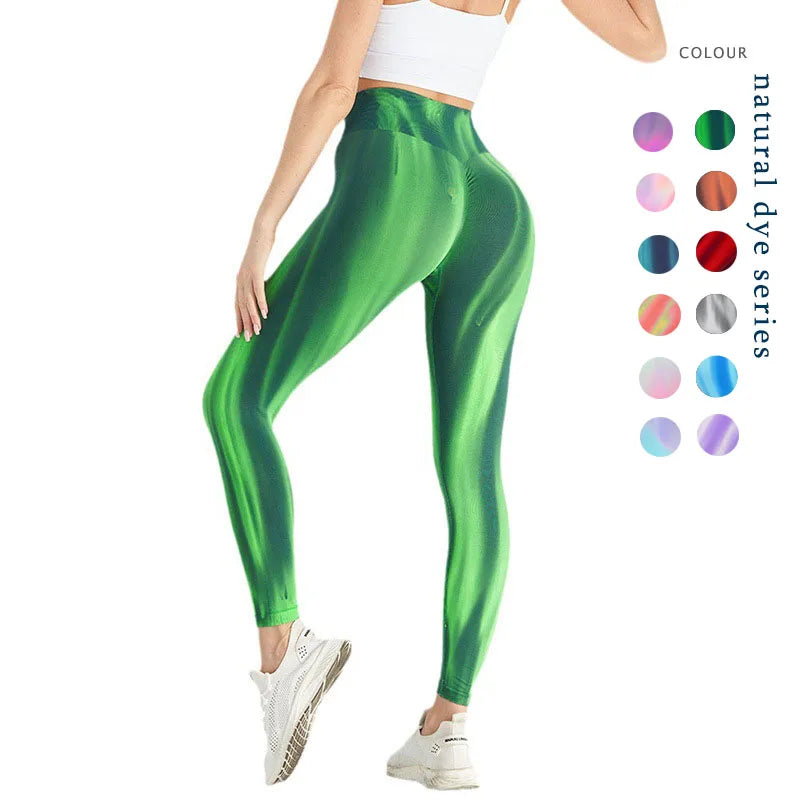 Aurora Sports Tie-Dye Slim-Fit Yoga Pants High-Waisted Seamless Fitness Sweatpants Elastic Waist Closure Hip Lift Long Pants