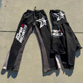 Custom Cotton Print Cut Raw Hem Edge Hoodie Pant Men Tracksuit Stacked Flared Mens Two Pieces Jogger Sets