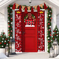 Hot Selling Latest Design Merry Christmas Style Red Black Plaid Merry Christmas Couplet Printing Home Decor Door Curtains