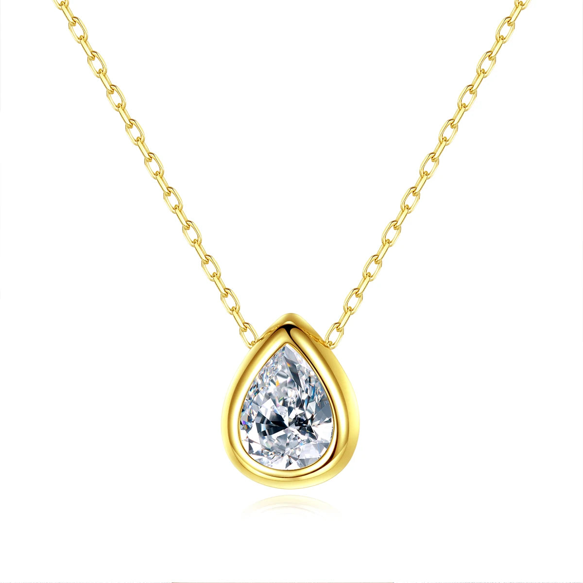 CZCITY Water Drop CZ Pendant Necklace 925 Silver Link Chain Necklace Women's Necklace Gold Plated Jewelry Set