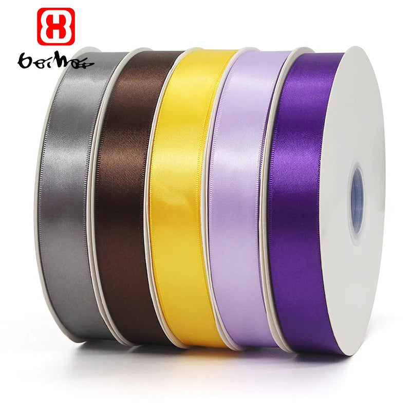 Bei Hai Ribbon Wholesalers Best Quality  Polyester 25 mm Satin Ribbon Roll Single Face Print Logo Gift Ribbon for Wrapping