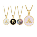 Stainless Steel 18k Gold Plated Single Alphabet Letter Necklace Natural pink Shell Inlay Round Pendant Initial Jewelry Layers