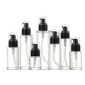 Flat Shoulder Transparent Toner Spray Emulsion Pump Glass Bottle with Black Spray Pump Head
