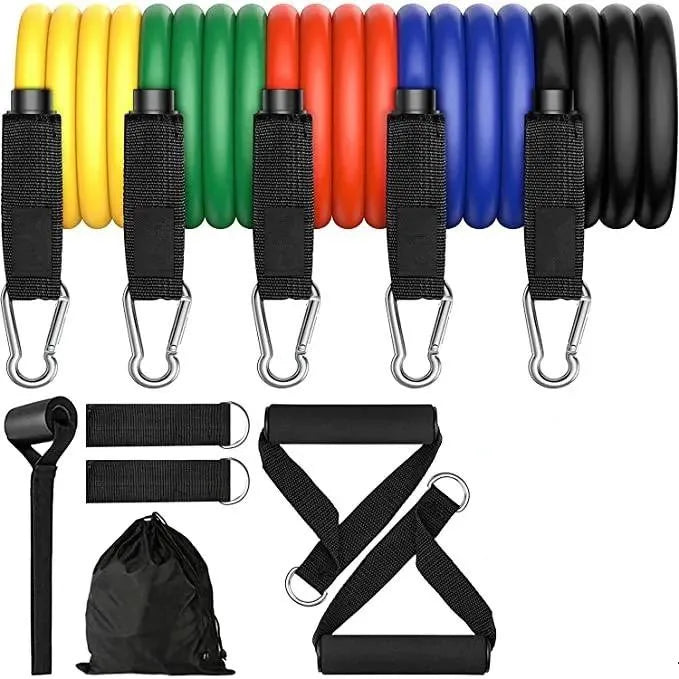 Multifunction Workout Rubber Expander Exercise Elastic Pull Rope With Training Bar 11Pcs/Set Fitness Resistance Tube Band Set