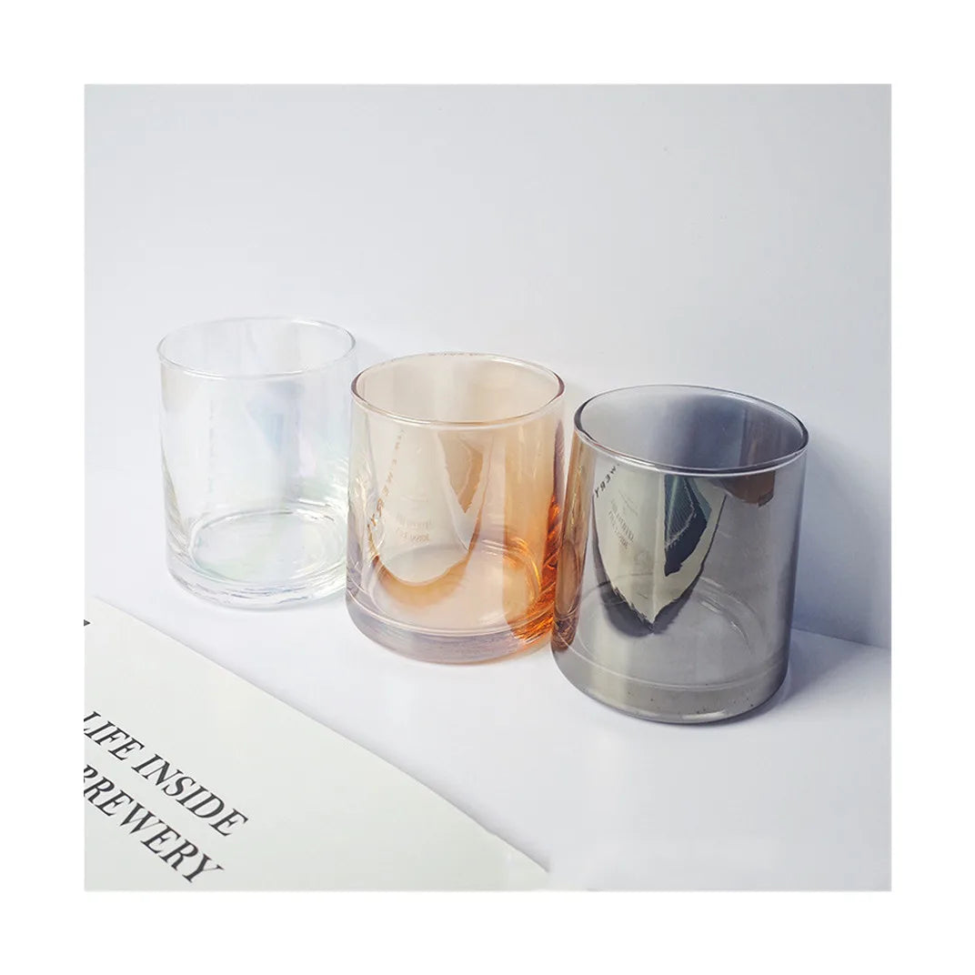 New Arrival Luxury Empty Colorful Transparent Glass Black Iridescent Candle Jar Vessel