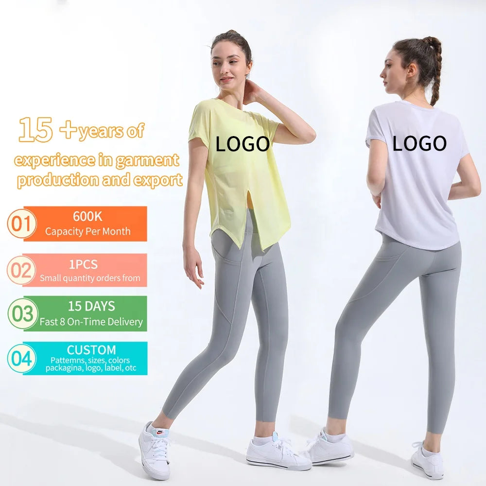 Women's Summer Yoga Top Lightweight and Sustainable Breathable Solid Pattern Gym Workout Top Quick Drying Sportswear