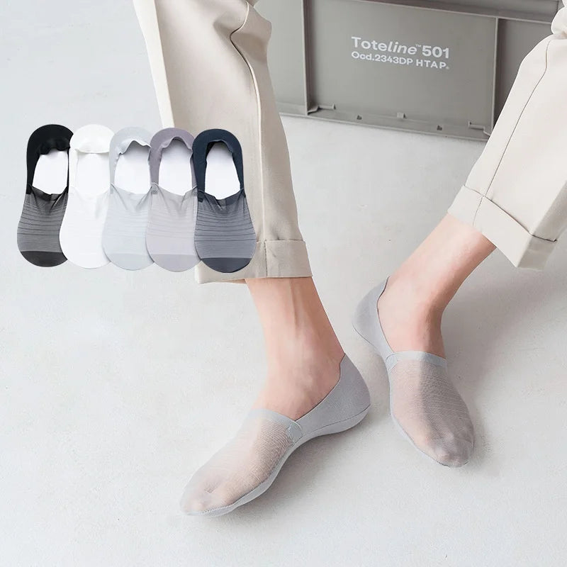 Wholesale Summer Thin Ice Silk Hidden Socks Men Transparent Boat No Show Socks