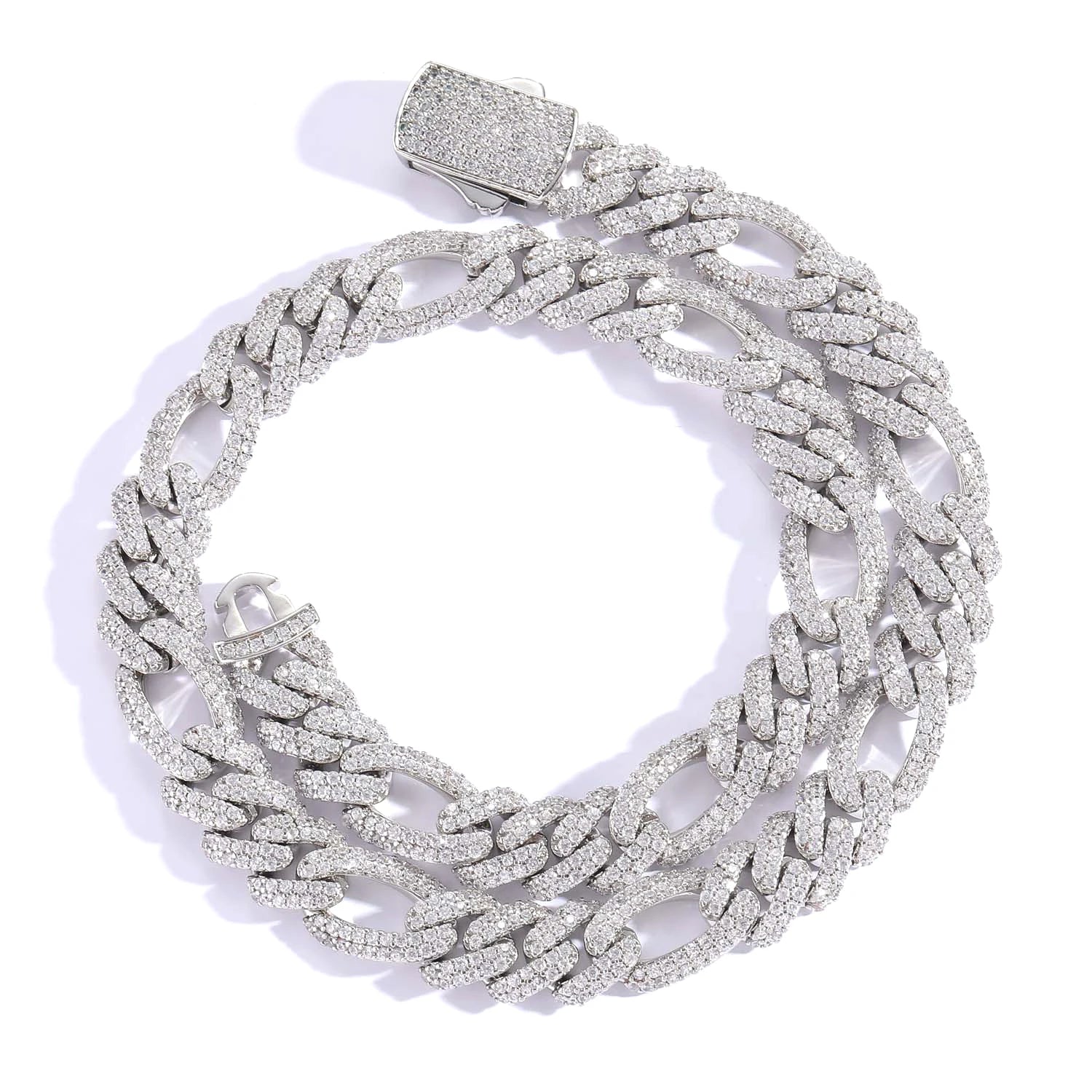 14K 18k Gold Plated Brass Cuban Link Chain Necklace Iced Out 2 Row Spring Clasp 3:1 Figaro Chain Bracelet for Women Mens