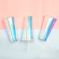 Reusable BPA Free Plastic Water Bottle Holographic Shiny Iridescent Cold Cup Plastic Tumbler With Lid and Straw