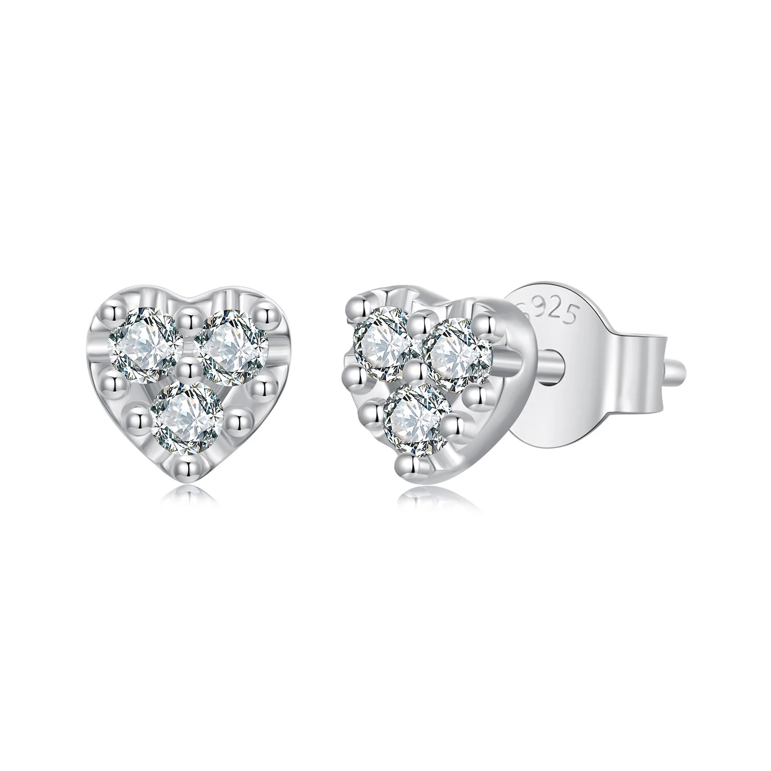 Factory Wholesale 925 Sterling Silver Simple Heart Stud Earrings 0.18CT White Moissanite for Women
