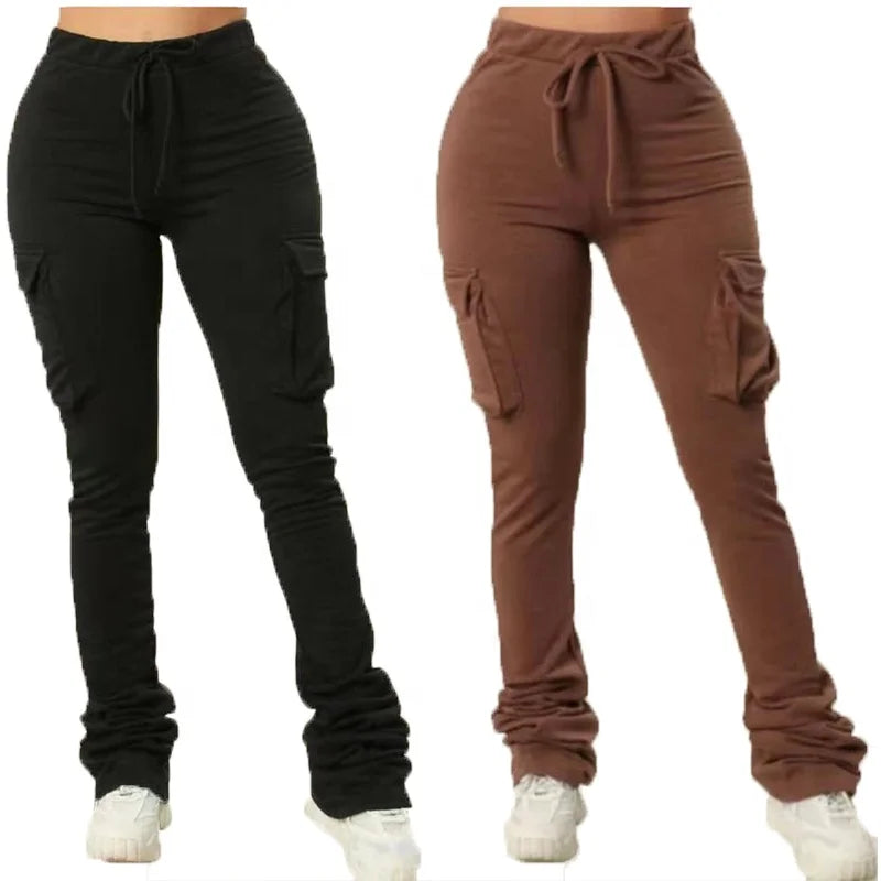 Kingyoung Hot Sale Stacked Flared Pants for Women Plain Cargo Winter Pants Women