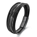 Simple Style Men's Genuine Leather Bracelet Classic Stainless Steel Clasp Multi-layer Braid Bangle Men Women Jewelry Gift