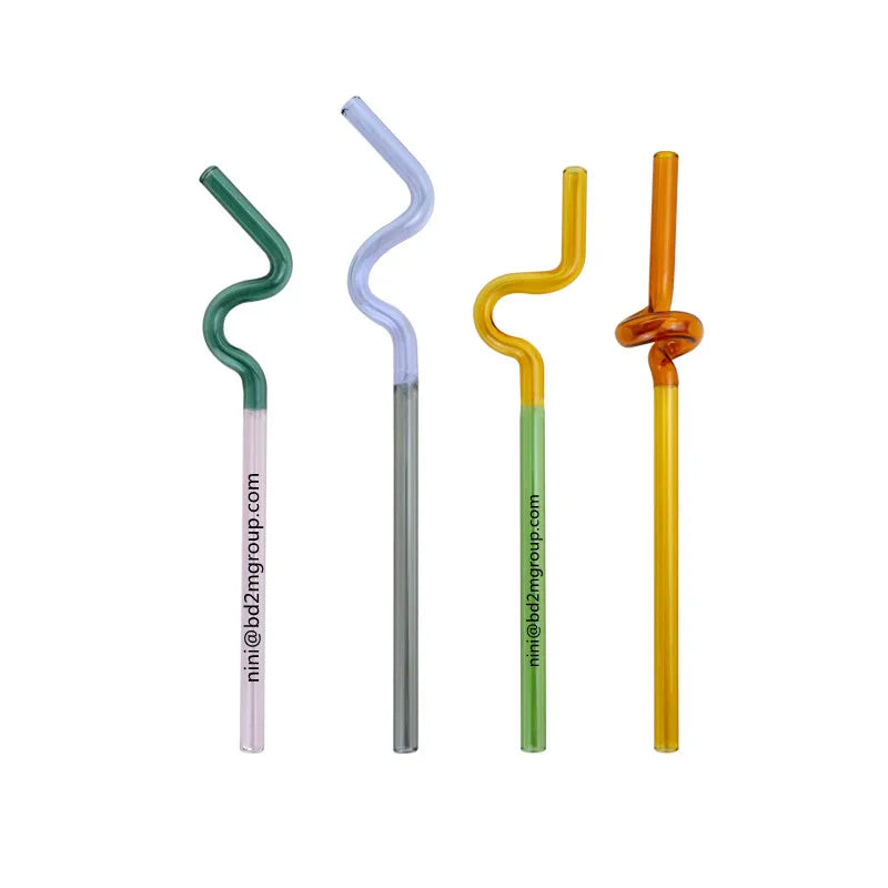 Wholesale Customized Heat Resistant Different Colored Bent Reusable Irregularly Shape Crazy Drinking Glass Straws