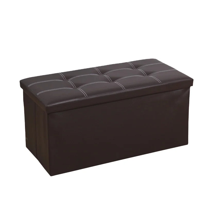 Leather Collapsible Footrest Comfortable Ottoman Stool Grey Storage Baskets
