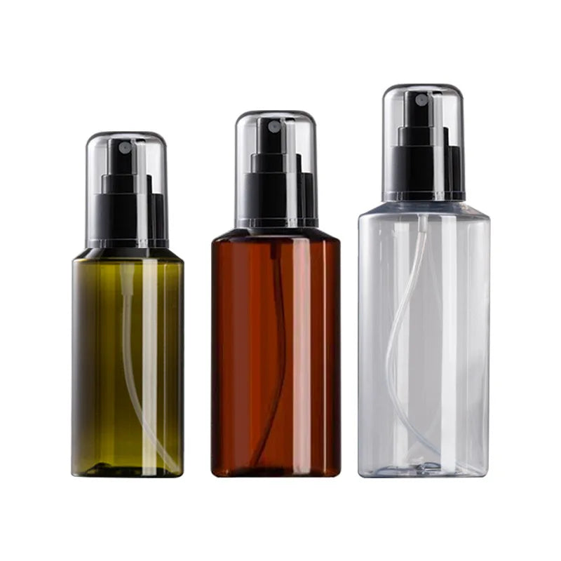 Customized Color Packaging Plastic Bottle 100ml150ml Brown Transparent PET Spray Lotion Bottle with Black Pump