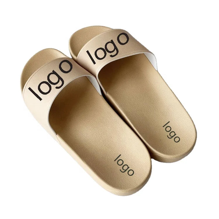 Designer Fashion PVC Customized 3D Logo Printing Slides New Fashion Ladies Custom Logo Beige Black Slipper for Men