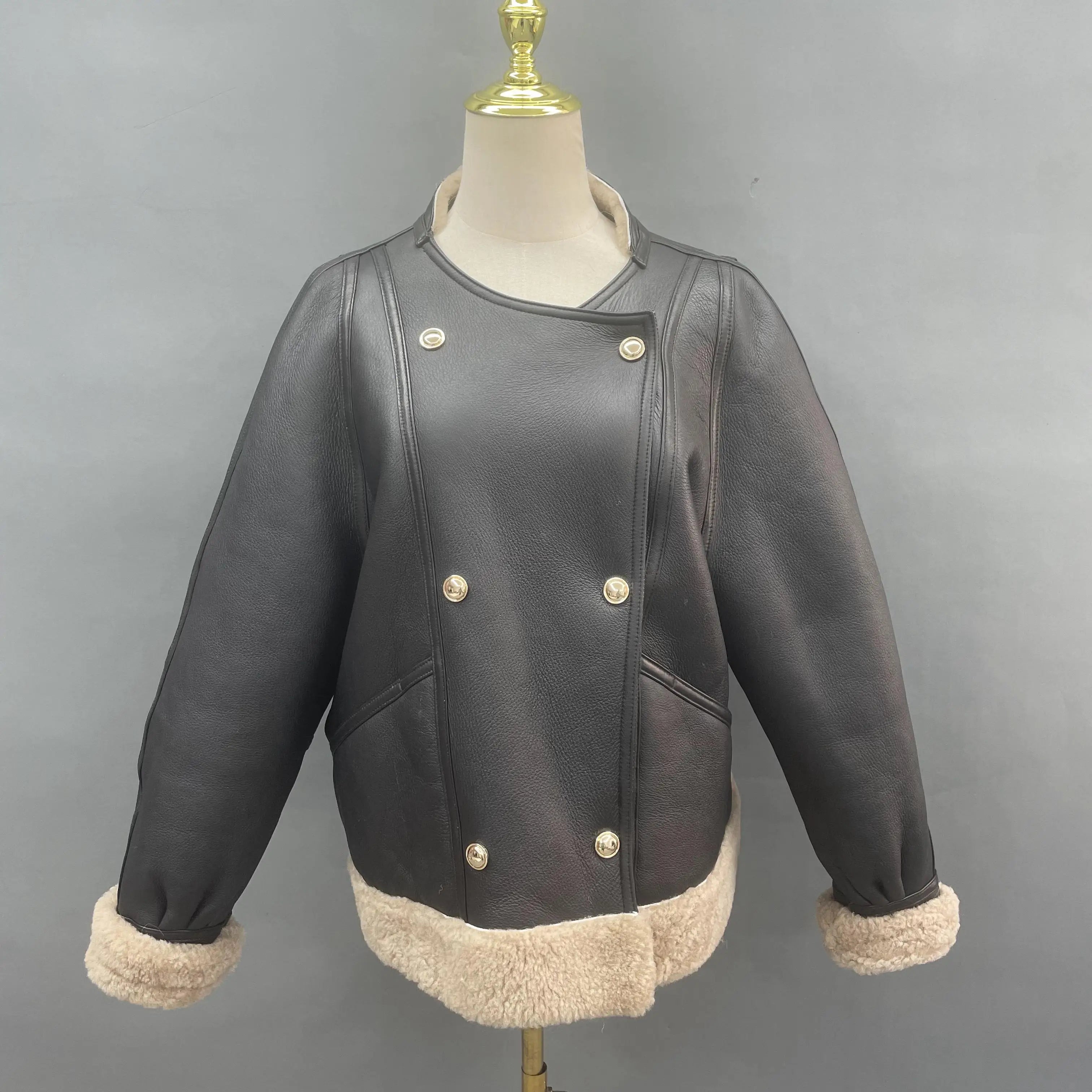 Janefur Hot Sale Winter LambSkin Coat Ladies Genuine Sheep Shearling Jacket