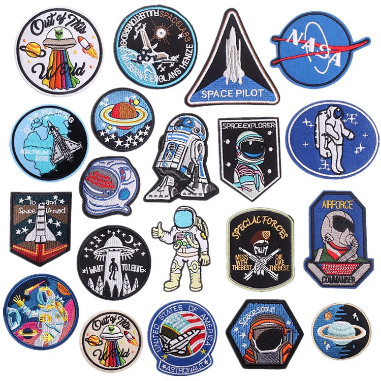 Hot Sale New Space Man Badge Applique Embroidered Iron on Space Patch for Clothing Kids