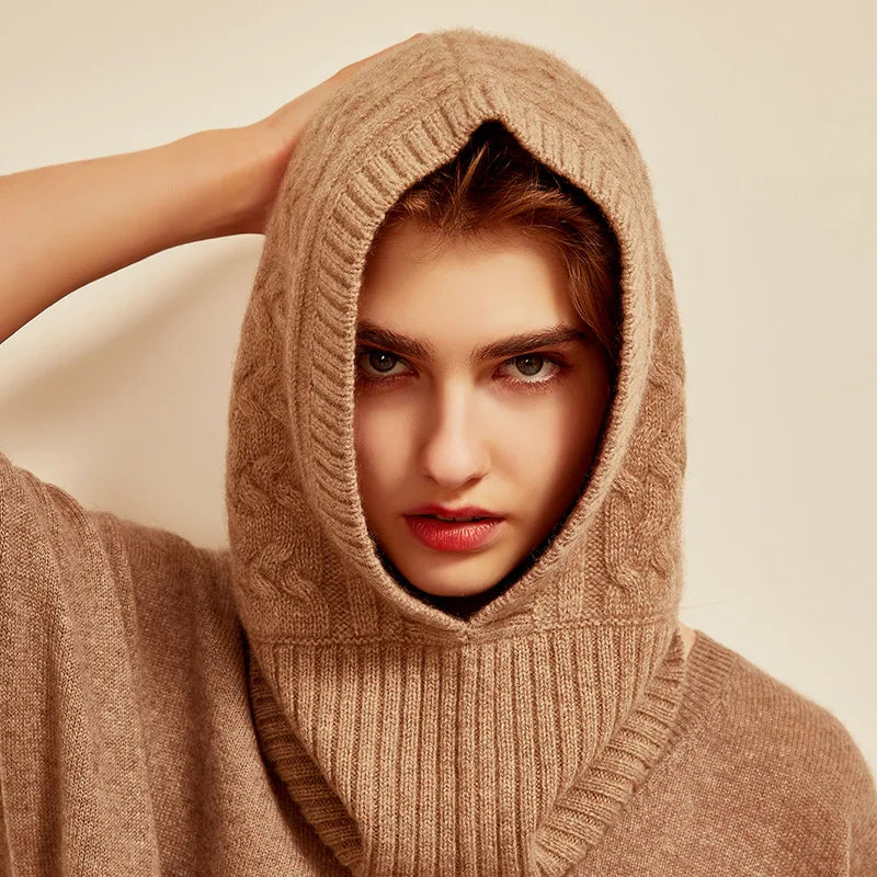 Manufacturer Custom Cashmere Cable Knit Warm Winter One Piece Neck Scarf Beanie Hat for Women Men
