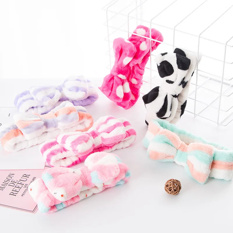 Wholesale Flannel Big Bow Hair Bands Skin Care Makeup Headbands for Women