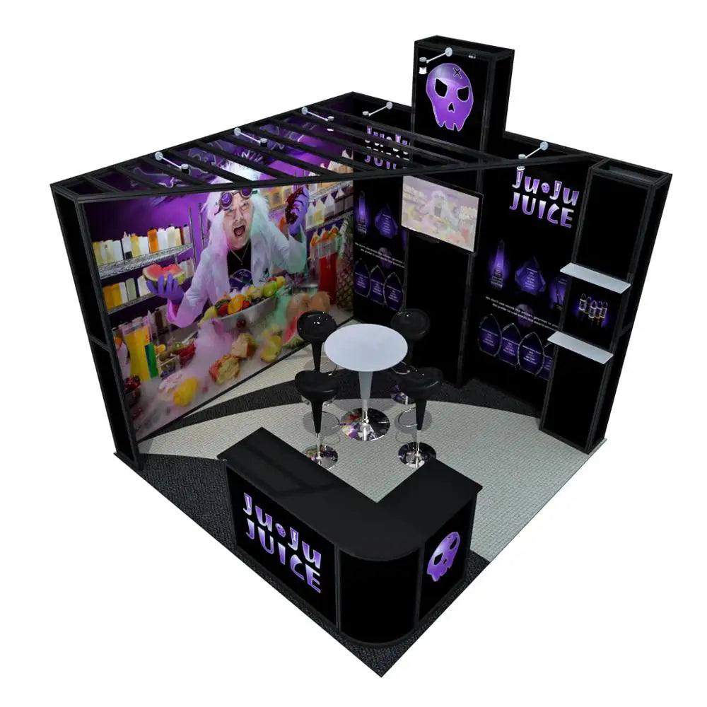 TANFU Corner Exhibition Trade Show Booth-Aluminum & Fabric 10ft X 10ft Customizable Reusable with Counter & Locking Storage
