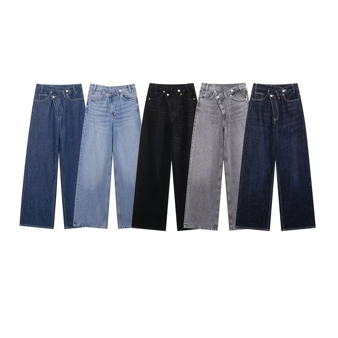 Guangzhou Auyan New Women's Clothing Fashionable Versatile High-Waisted Wide-Leg Denim Pants Waist Jeans