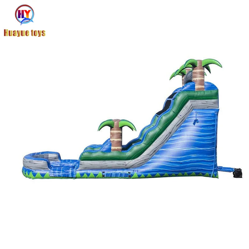 Commercial Blue Tropical Trampoline Water Slide Jump Inflatable Jump Inflatable With Swimming Pool Inflatable Castle