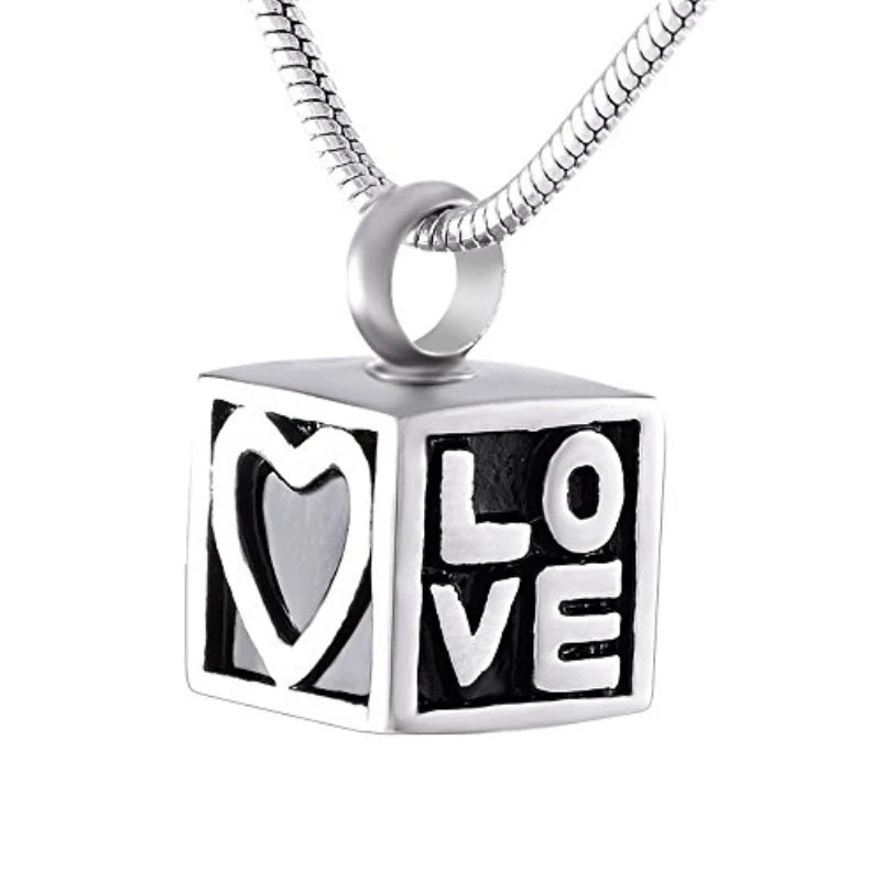 Stainless Steel Cube Heart Love Cremation Urn Locket Ash Holder Keepsake Necklace Urn Magic Pendant Memento Funeral Gift Locket