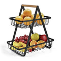 2 Tier and Detachable Snacks Fruit and Vegetable Basket Portable Metal Wire Fruit Storage Basket