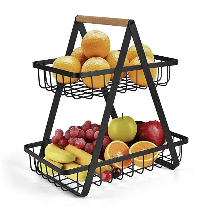 2 Tier and Detachable Snacks Fruit and Vegetable Basket Portable Metal Wire Fruit Storage Basket