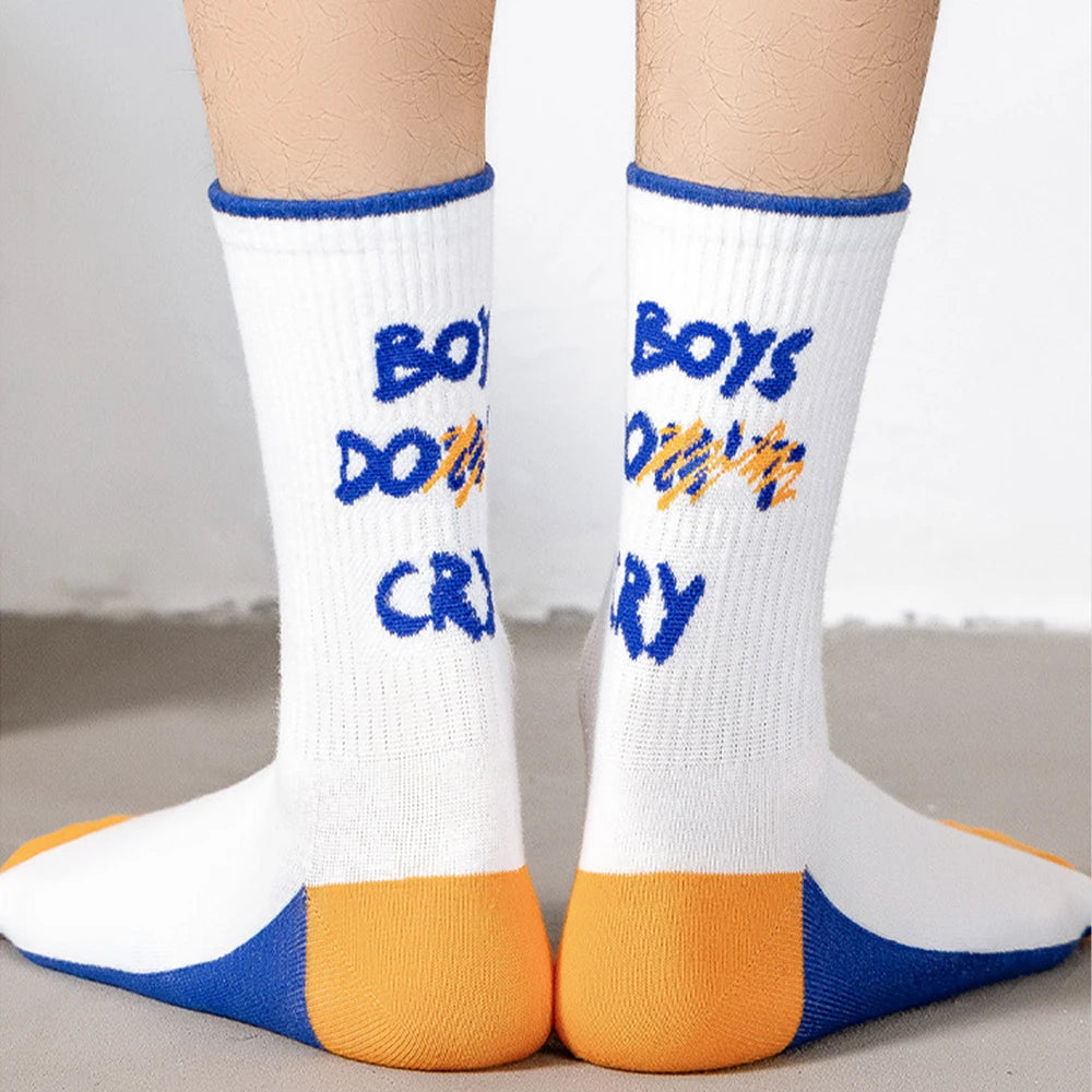 Oem Custom Logo Patterned Jacquard Pure Cotton Basketball Street Sports Ins Fashionable Men's Crew Socks With Logo