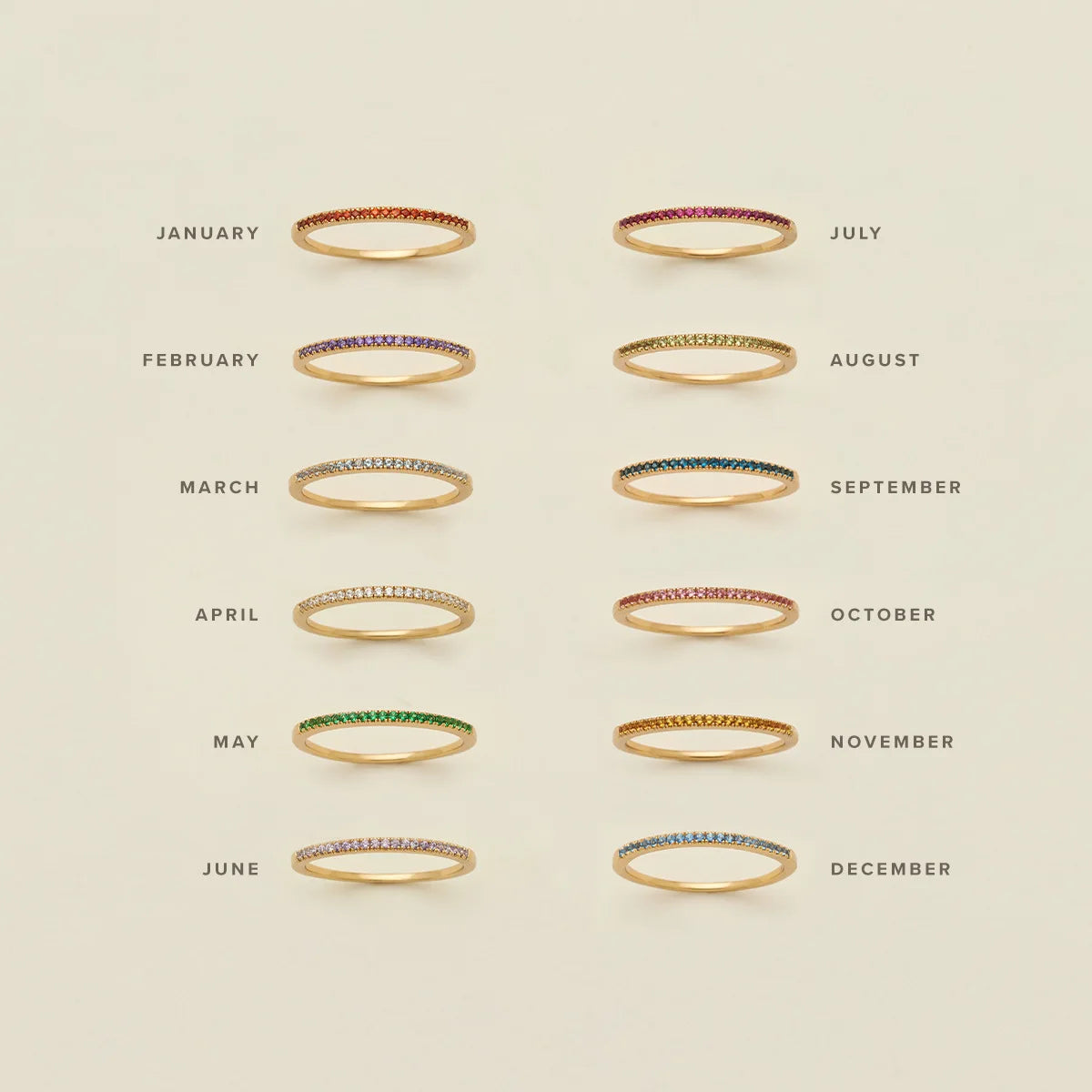 Simple Colorful Birthstone Finger Ring Shiny 14K Gold Plated 12 Month Birthstone Zircon Ring for Women Girls Jewelry Gifts