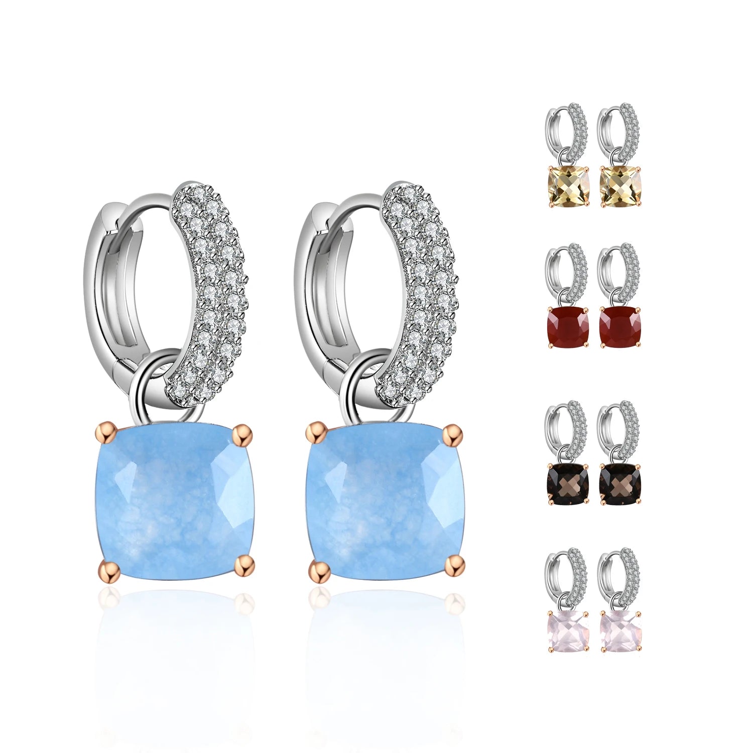 C8346 Abiding Fine Jewelry Tarnish Resistant Colourful Gemstone 925 Sterling Silver Earrings With White Cubic Zirconia