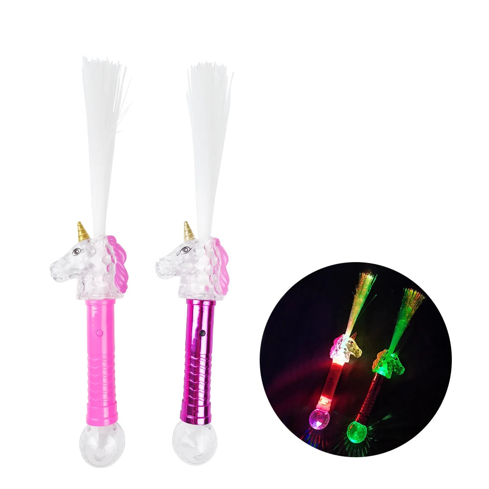 Hot Selling Light up Toys Led Wand Flashing Unicorn Fiber Optics Wand With Prism Ball for Kids Party