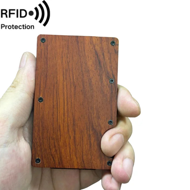 New Minimalist Real Wood RFID Blocking Wooden Card Holder with Money Clip Wooden Card Wallet