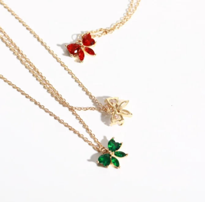 New Minimalist Design Rolo Chain Women Jewelry Stainless Steel 18k Gold Plated Butterfly Color Zircon Pendant Necklaces