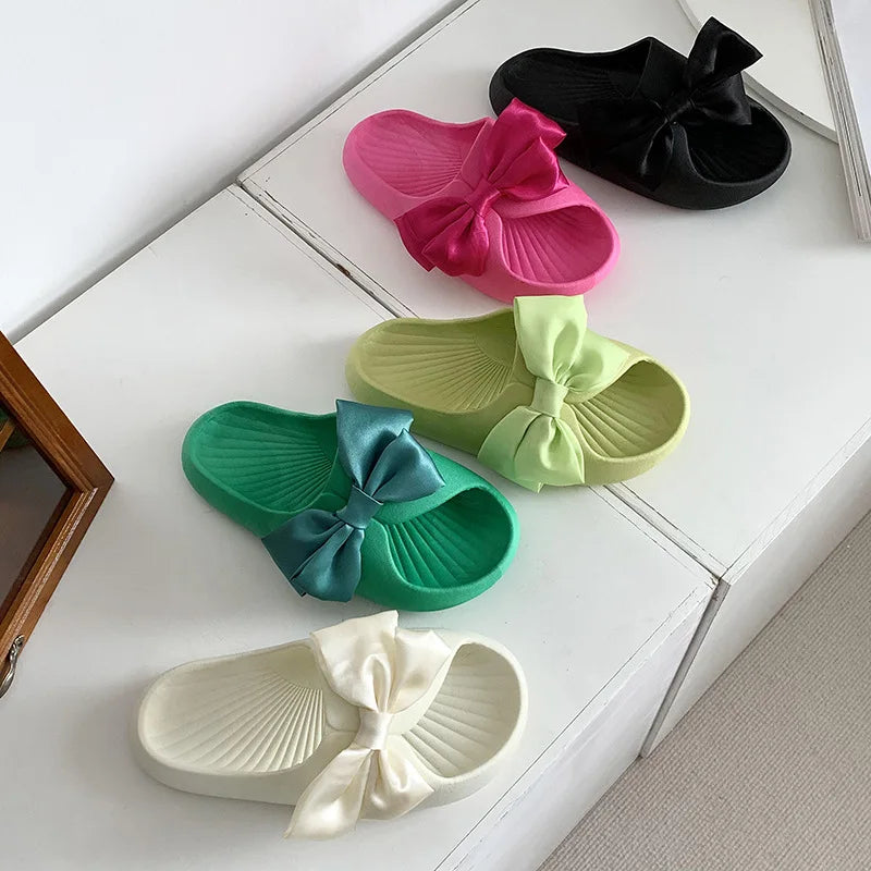 Women's Kawaii Summer House Slippers Outdoor Sandals with Bow Tie Cushioned and Lightweight Waterproof for Winter