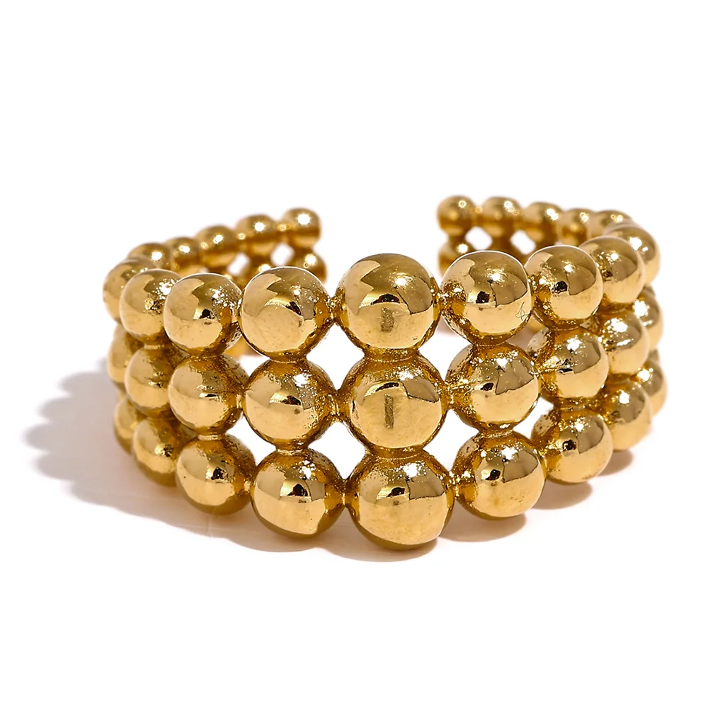 JINYOU 331 Stainless Steel Round Beads Layered Wide Ring Women Waterproof Metal Statement Daily Fashion Trendy Jewelry Bijoux