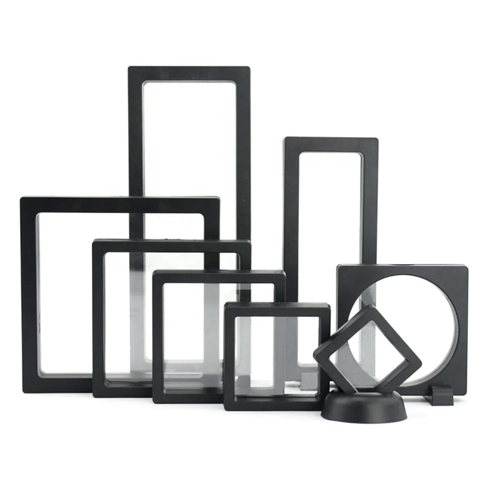 Wholesale Clear PE Film Suspension Case Plastic Custom Large 3D Floating Frame Jewelry Ring Display Holder Box Packaging Joyeria