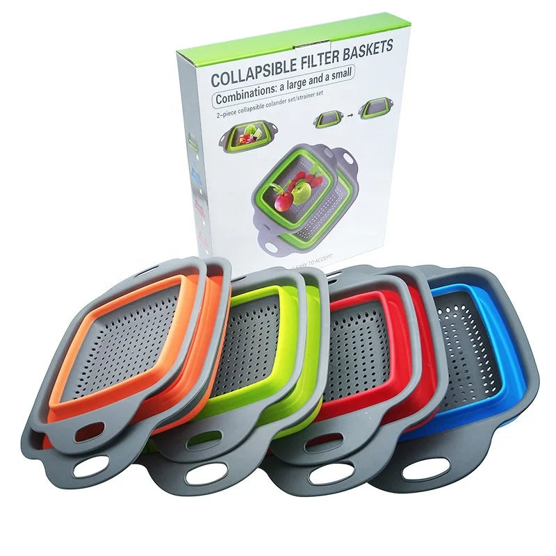Eco-Friendly Kitchen Sink Strainers Folding Heat-Resistant Space-Saving Basket Silicone Collapsible Colanders with Handles