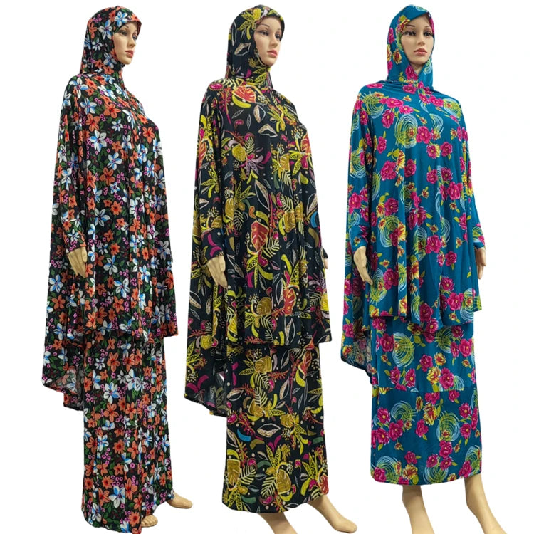 Ramadan 2 Piece Jilbab Long Khimar Set Muslim Abaya Women Long Sleeve Prayer Garment Saudi Prayer Dress 2 Piece Skirt Sets Eid