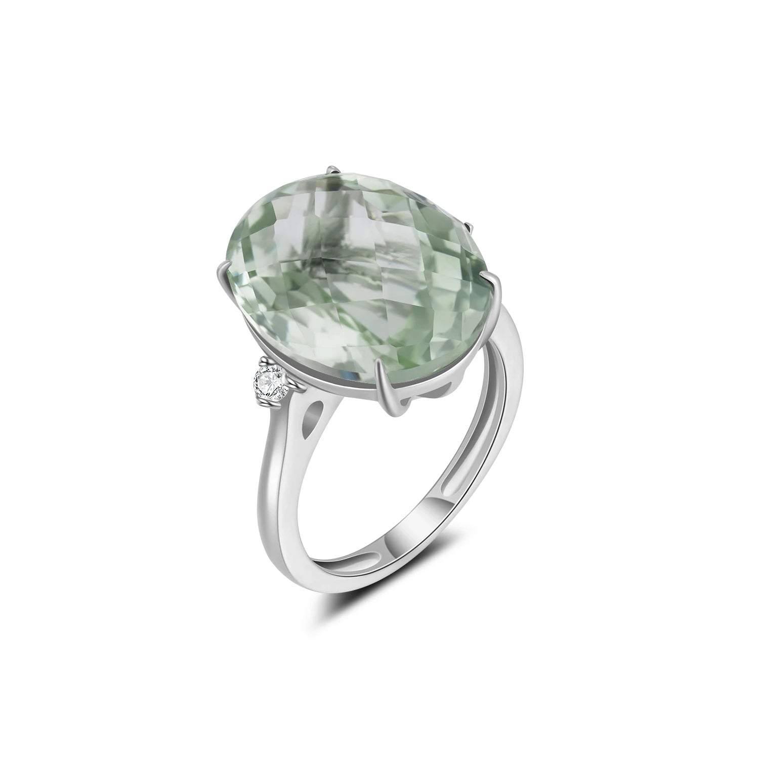 YBO 10CT Oval Cut Natural Green Crystal 925 Sterling Silver Prong Setting Trendy Fine Jewelry Rings for Wedding Anniversary