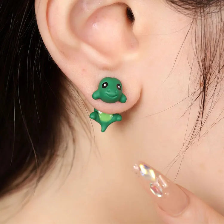 Kids Hypoallergenic 925 Silver Needle Mini Animal Earrings Korean Super Cute Yellow Green Dinosaur Stud Earrings for Teen Girls