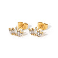 Dainty Rhombic White Zircon Crown Stud Earrings Stainless Steel 18K Gold Plated Waterproof Cubic ZIrconia Leaf Stud Earrings